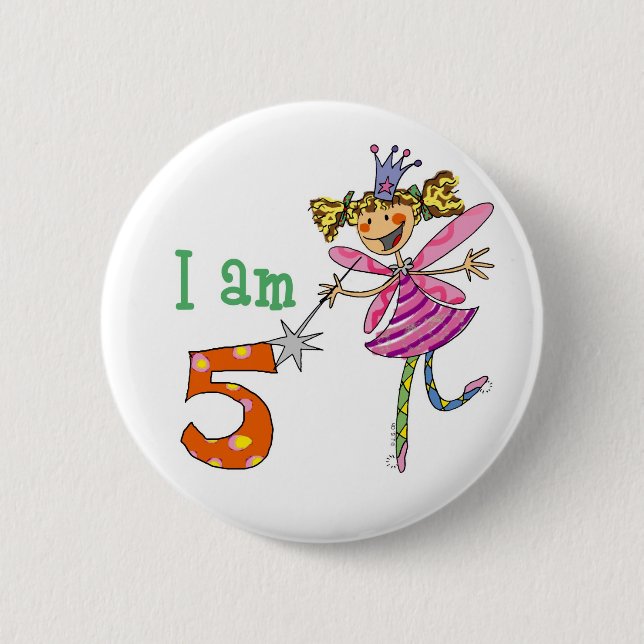 Badge Rond 5 Cm fée de princesse de 5 ans (Devant)