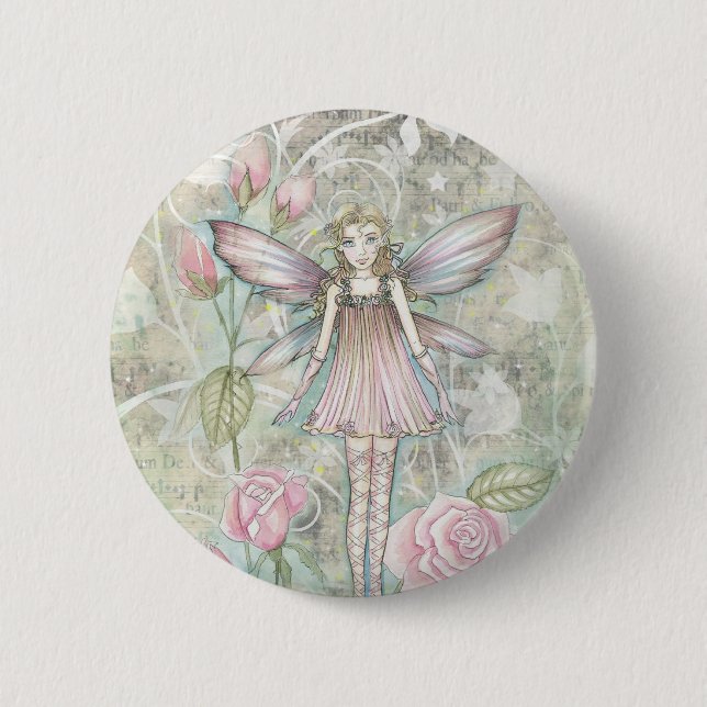 Badge Rond 5 Cm Fée de Rose Fantaisiste (Devant)