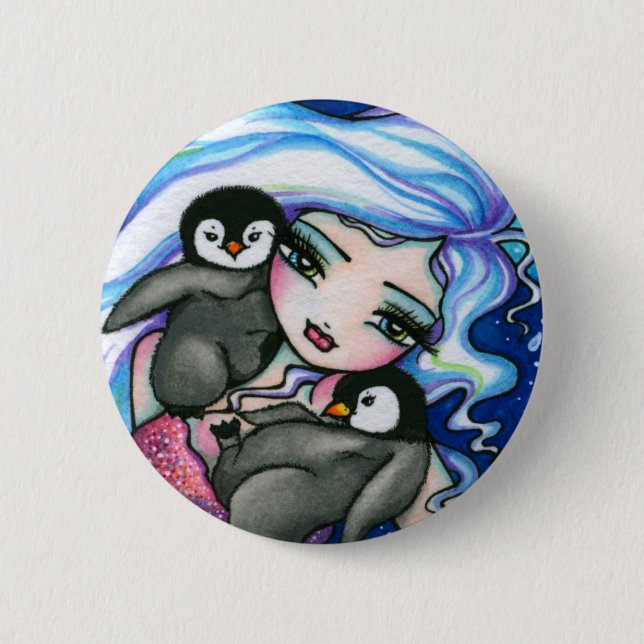 Badge Rond 5 Cm Fée d'imaginaire de pingouins de bébé de sirène (Devant)