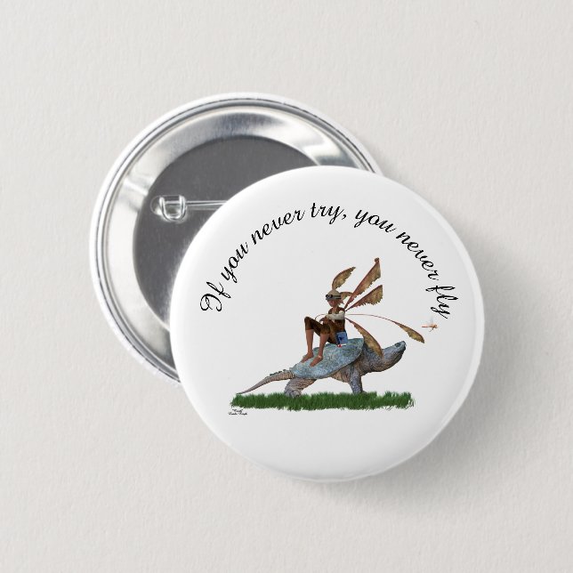 Badge Rond 5 Cm Fée Garçon À Rider Sur Turtle Pin Bouton (Devant & derrière)