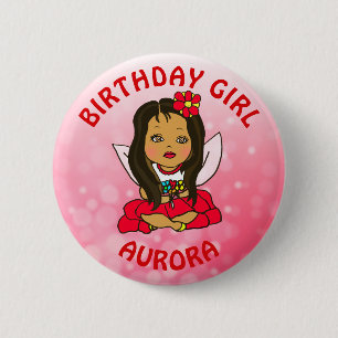 Badge Rond 5 Cm Fée personnalisée jolie fille d'anniversaire