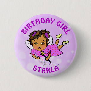 Badge Rond 5 Cm Fée personnalisée jolie fille d'anniversaire