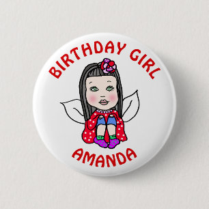 Badge Rond 5 Cm Fée personnalisée jolie fille d'anniversaire