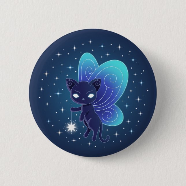 Badge Rond 5 Cm Fée Pixie Chat Étoile de Nuit (Devant)