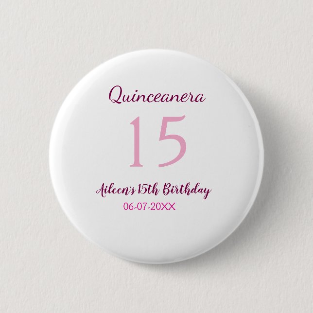 Badge Rond 5 Cm Fée rose 15e anniversaire simple moder quinceanera (Devant)