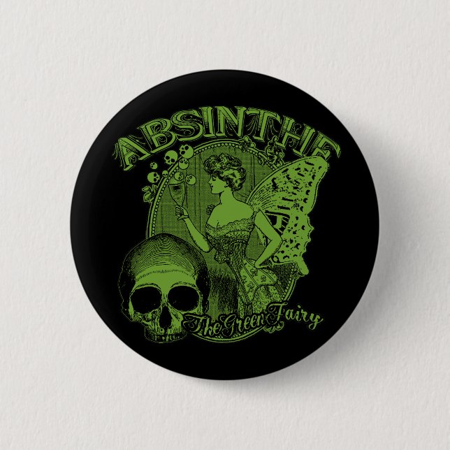 Badge Rond 5 Cm Fée verte Absinthe Dame (Devant)