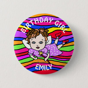 Badge Rond 5 Cm Fée Violette Jolie Personnalisée Fille d'Anniversa