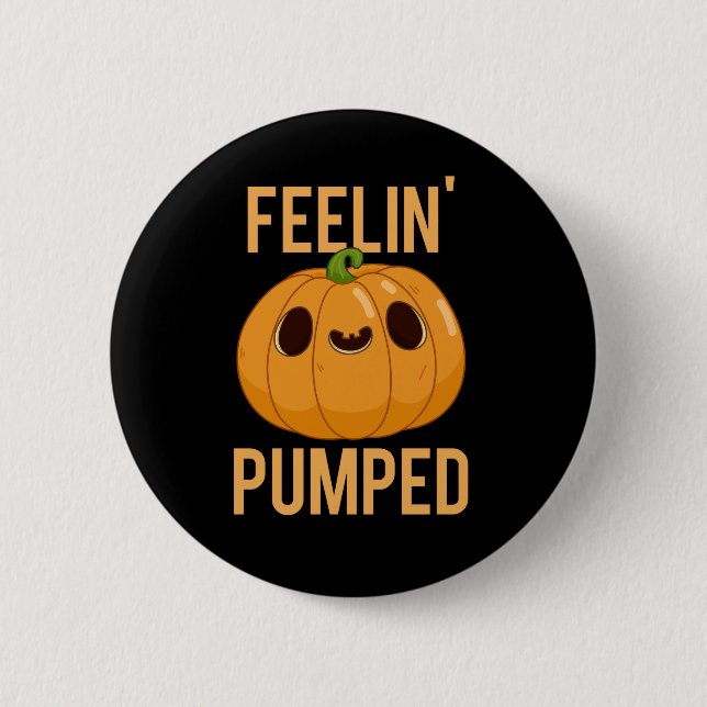 Badge Rond 5 Cm Feelin Pompé Funky Citrouille Pun Dark BG (Devant)