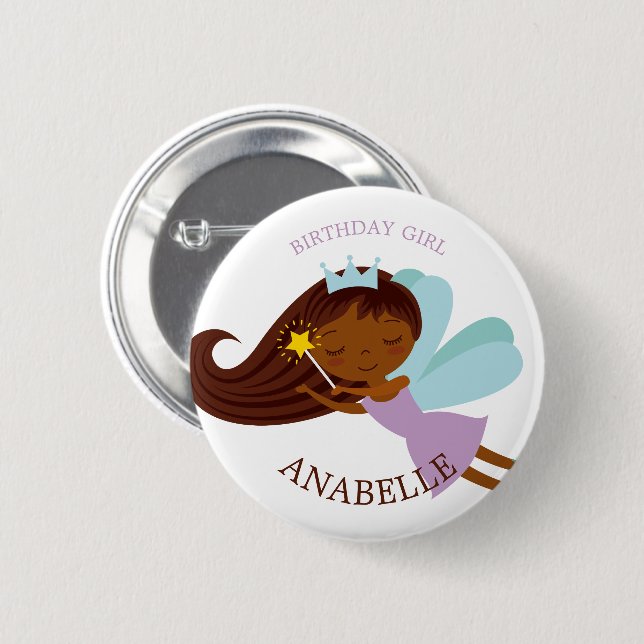 Badge Rond 5 Cm Féerie sucrée Princesse "Fille d'anniversaire" Per (Devant & derrière)
