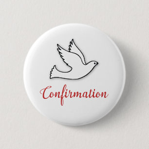 Badge Rond 5 Cm Félicitations Confirmation Colombe avec Or, Rouge