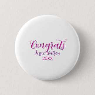 Badge Rond 5 Cm Félicitations diplômé rose violet nom année 20XX d