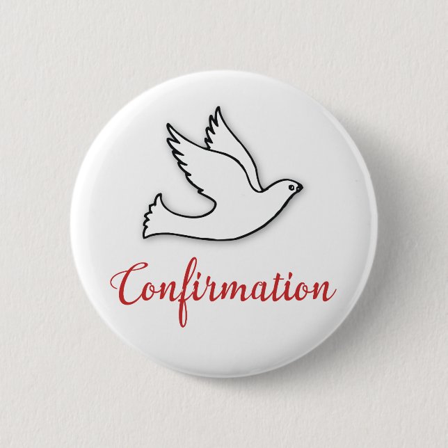 Badge Rond 5 Cm Félicitations Dove de Confirmation avec Or, Rouge (Devant)