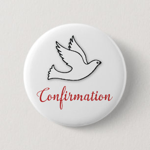 Badge Rond 5 Cm Félicitations Dove de Confirmation avec Or, Rouge
