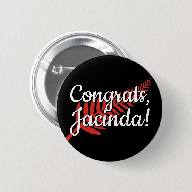 Badge Rond 5 Cm Félicitations, Jacinda ! Fermer du texte et des co (Devant & derrière)