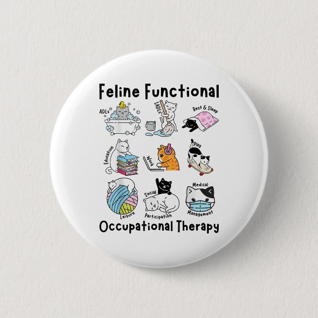 Badge Rond 5 Cm Feline Fun Chat ergothérapie fonctionnelle Ot (Devant)