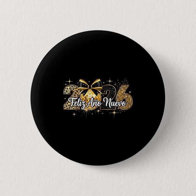 Badge Rond 5 Cm Feliz Año Nuevo 2026 Disco Ball Happy New Year  (Devant)