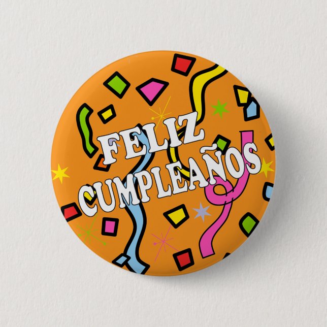 Badge Rond 5 Cm Feliz Cumpleanos Joyeux anniversaire en espagnol (Devant)