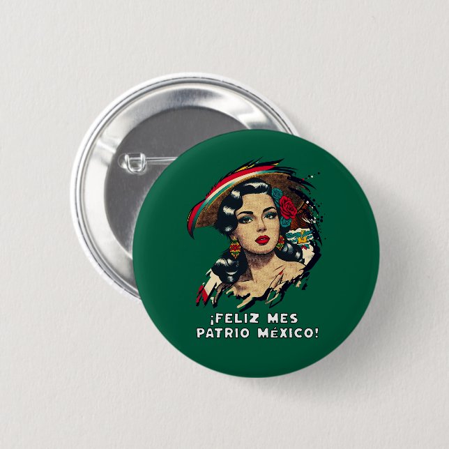 Badge Rond 5 Cm Feliz Mes Patrio Mexique (Devant & derrière)