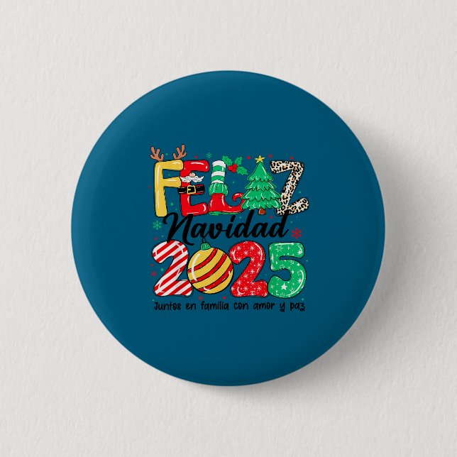 Badge Rond 5 Cm Feliz Navidad 2025 Spanish Christmas Mexican Famil (Devant)
