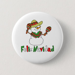 Badge Rond 5 Cm Feliz Navidad Dessin Snowman Sombrero Maracas