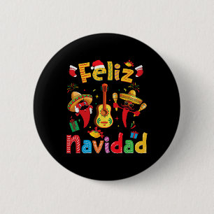 Badge Rond 5 Cm Feliz Navidad Fête Mexicaine Piment Guitare Xma