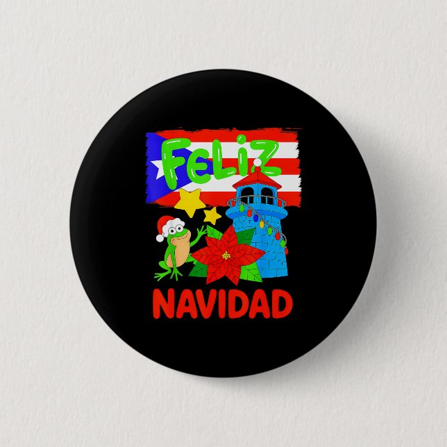 Badge Rond 5 Cm Feliz Navidad Puerto Rico Flag Floral Frog Boricua (Devant)