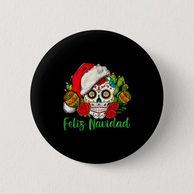 Badge Rond 5 Cm Feliz Navidad Sugar Skull Mexican Christmas  (Devant)