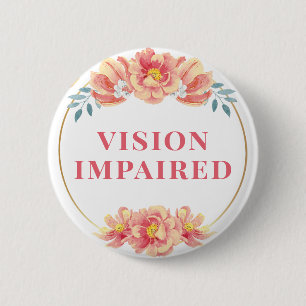 Badge Rond 5 Cm Féminin Rose Orange Floral Handicap Visuel