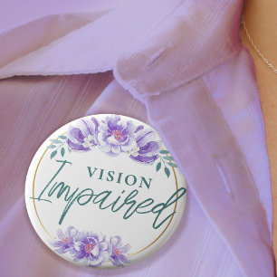 Badge Rond 5 Cm Féminin Rose Pourpre Floral Écriture Malvoyant