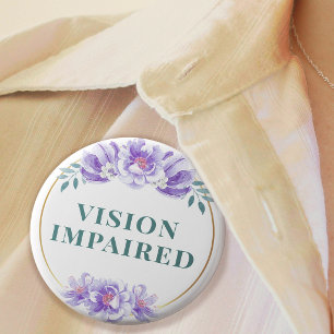 Badge Rond 5 Cm Féminin Rose Pourpre Floral Handicapée Visuelle