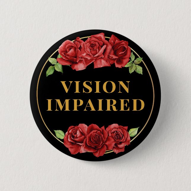 Badge Rond 5 Cm Feminine Black Red Rose Floral Vision Impaired (Devant)