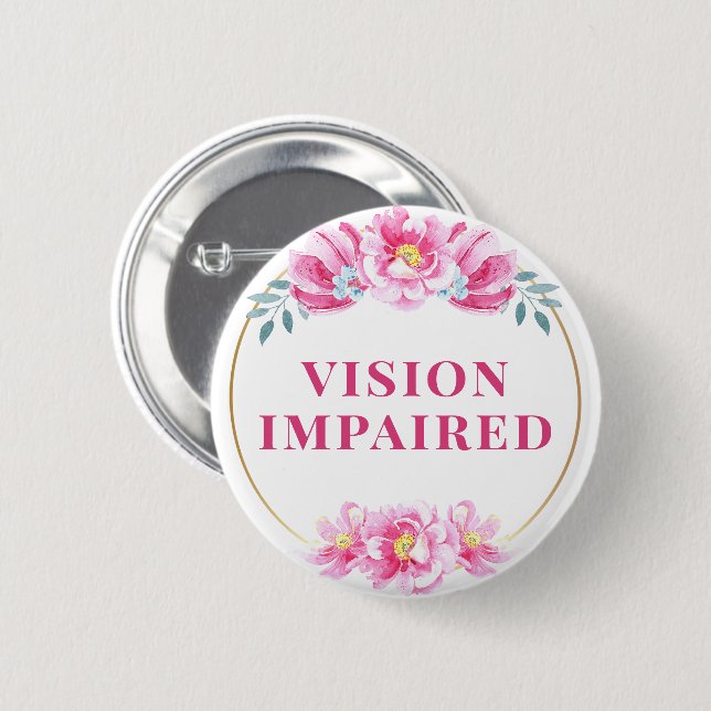 Badge Rond 5 Cm Feminine Pink Wild Rose Floral Vision Impaired (Devant & derrière)