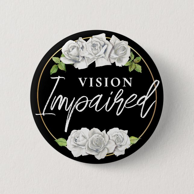 Badge Rond 5 Cm Feminine White Rose Floral Vision Impaired (Devant)