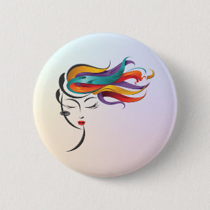 Badge Rond 5 Cm Femme Abstraite aux cheveux colorés