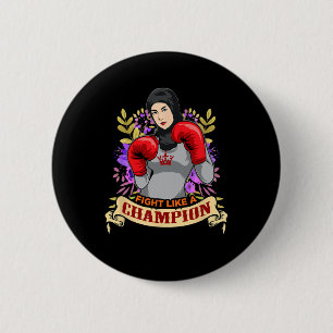 Badge Rond 5 Cm Femme arabe musulmane empoderée boxant kickboxing