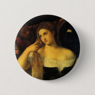 Badge Rond 5 Cm Femme au miroir par Titien, Renaissance Vintage