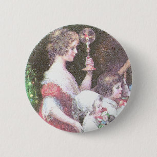 Badge Rond 5 Cm Femme avec Noël de cru de bougie de Haloed