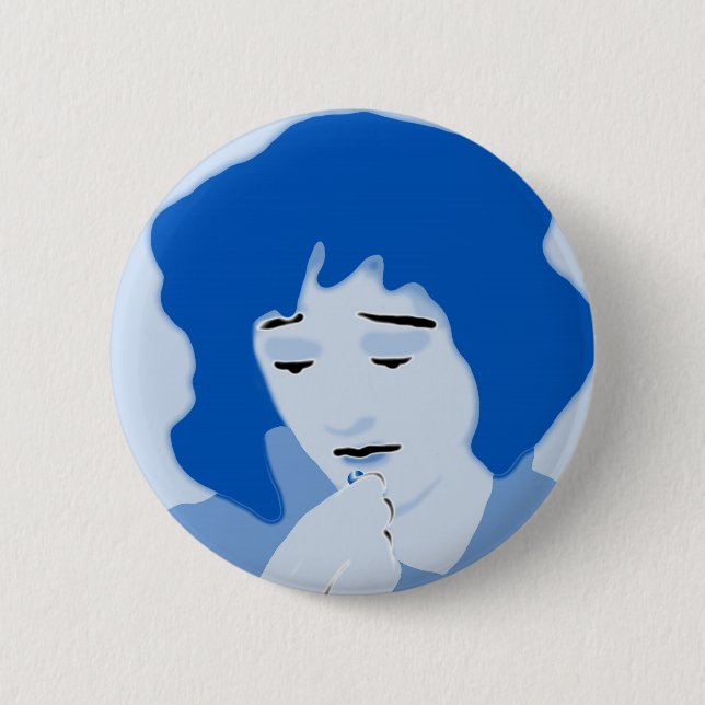 Badge Rond 5 Cm Femme bleue avalant mifepristone (Devant)