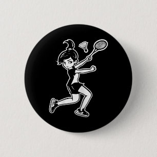 Badge Rond 5 Cm Femme de badminton de dessin animé Joueuse de vola