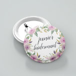 Badge Rond 5 Cm Femme de chambre junior Violet & Sage<br><div class="desc">Identifiez les joueurs clés de votre douche nuptiale avec nos boutons floraux élégants et doucement chics. Bouton avec fleurs rose et violet violet couleur d'eau et feuilles verts,  avec "demoiselle d'honneur junior" inscrit à l'intérieur dans le script de calligraphie.</div>