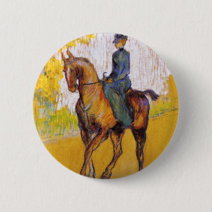 Badge Rond 5 Cm Femme de Toulouse-Lautrec sur le bouton de cheval