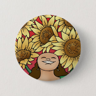 Badge Rond 5 Cm Femme de tournesol — Fleur !