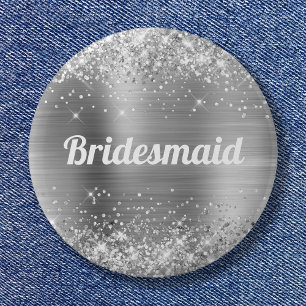 Badge Rond 5 Cm Femme d'honneur Glitter Silver Foil