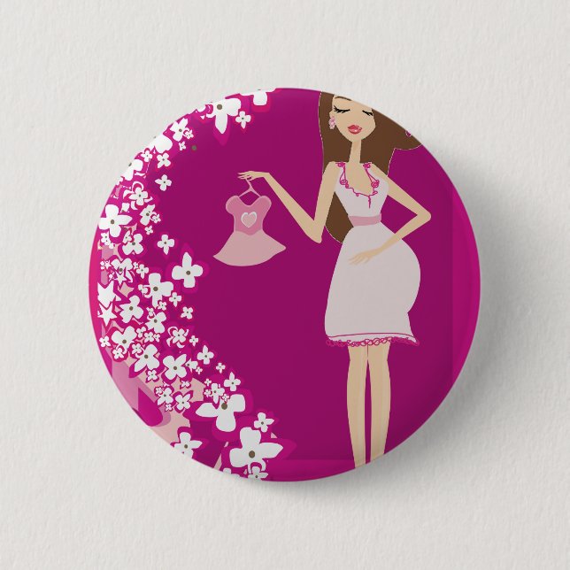 Badge Rond 5 Cm femme enceinte brunette (Devant)