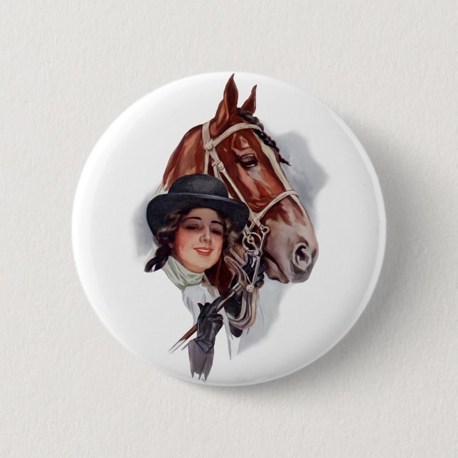 Badge Rond 5 Cm Femme équestre (Devant)