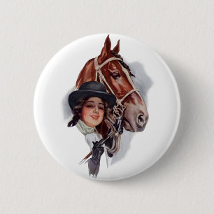 Badge Rond 5 Cm Femme équestre