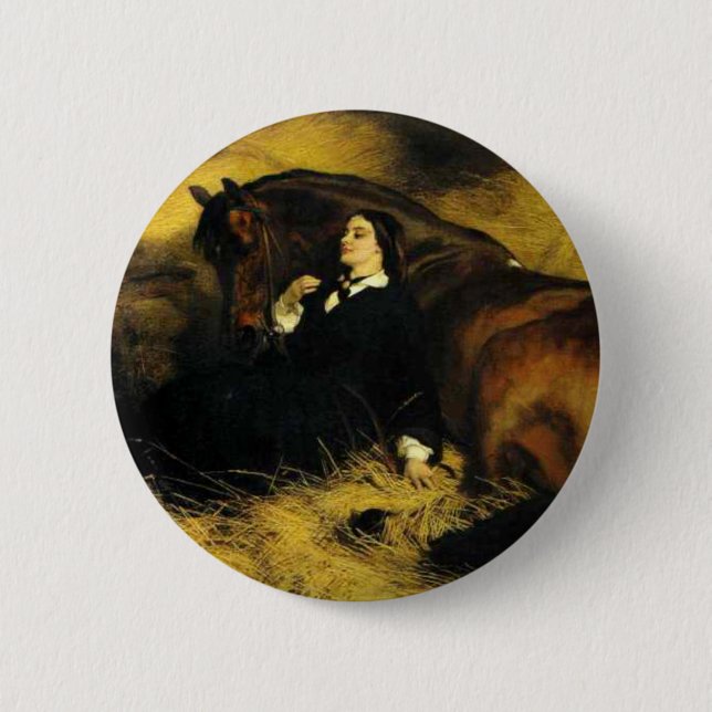 Badge Rond 5 Cm Femme et Cheval (Devant)