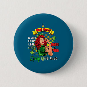Badge Rond 5 Cm Femme Irlandaise Roux Saint Patrick Chanceuse Roux