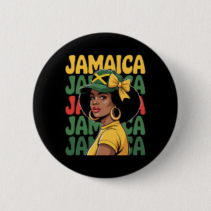 Badge Rond 5 Cm Femme jamaïcaine Fille Drapeau jamaïcain Vacances