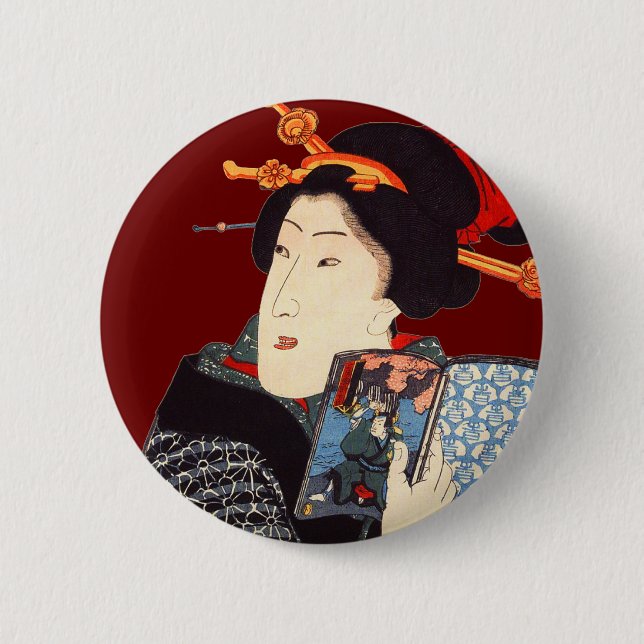 Badge Rond 5 Cm Femme japonaise 2 de lecture (Devant)